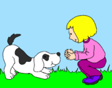 Coloring page Little girl and dog playing painted bycaue