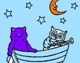 Coloring page Cat and owl painted byahmad