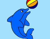 Coloring page Dolphin playing with a ball painted bysayde