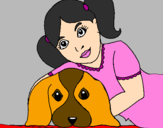 Coloring page Little girl hugging her dog painted bycaue