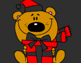 Coloring page Teddy bear with present painted byanna g