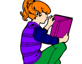 Coloring page Little girl reading painted bymari