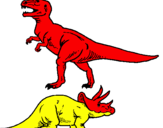 Coloring page Triceratops and Tyrannosaurus rex painted byAidan