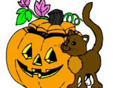 Coloring page Pumpkin and cat painted byGuillem