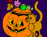 Coloring page Pumpkin and cat painted byMarta