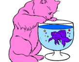 Coloring page Cat watching fish painted bynoa