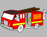 Coloring page Firefighters in the fire engine painted bymario