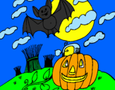 Coloring page Halloween landscape painted byeduar