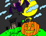 Coloring page Halloween landscape painted byanas