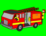 Coloring page Firefighters in the fire engine painted bykelan