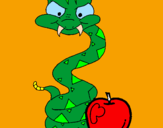 Coloring page Snake and apple painted byfabio