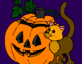 Coloring page Pumpkin and cat painted bymariana
