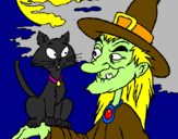 Coloring page Witch and cat painted byxevi-alonso-sanchez