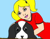 Coloring page Little girl hugging her dog painted byStar