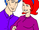 Coloring page Father and mother painted bykelen