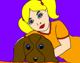 Coloring page Little girl hugging her dog painted bygirl and dog