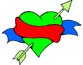Coloring page Heart, arrow and ribbon painted bya4