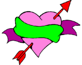 Coloring page Heart, arrow and ribbon painted bya
