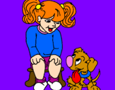 Coloring page Little girl with her puppy painted byCHIARA