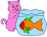 Coloring page Cat and fish painted byVIRIDIANA