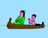 Coloring page Mother and daughter in a canoe painted byAna