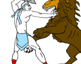 Coloring page Gladiator versus a lion painted byJULIA