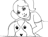 Coloring page Little girl hugging her dog painted bylkhkgkj
