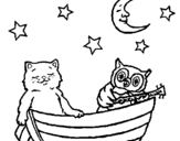 Coloring page Cat and owl painted byAriana la bella