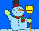 Coloring page snowman with broom painted byJUAN DAVID