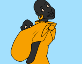 Coloring page African woman with baby sling painted byAna