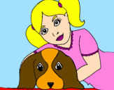 Coloring page Little girl hugging her dog painted bycaue 