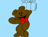 Coloring page Teddy bear with present painted byAna