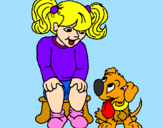 Coloring page Little girl with her puppy painted byfeba