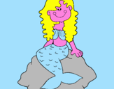 Coloring page Mermaid sitting on a rock painted byAna