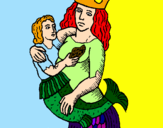 Coloring page Mother mermaid painted bylela