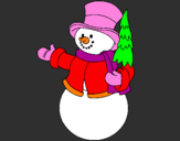 Coloring page snowman with tree painted bybeth
