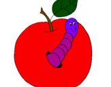 Coloring page Apple with worm painted byapple