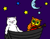 Coloring page Cat and owl painted bylela