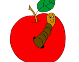 Coloring page Apple with worm painted byanna
