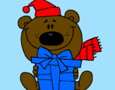 Coloring page Teddy bear with present painted byAna