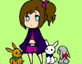 Coloring page Girl with bunnies painted byshelby