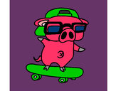 Coloring page Graffiti the pig on a skateboard painted byNeonnerd
