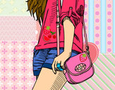Coloring page Girl with handbag painted byhivebees