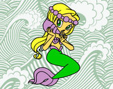 Coloring page Mermaid with a sea snail painted byabigail