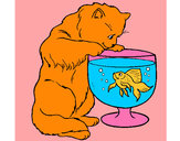 Coloring page Cat watching fish painted bymolly