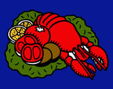 Coloring page Lobster with vegetables painted byLogan
