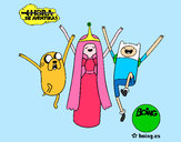 Coloring page Jake, Princess Bubblegum and Finn painted byPhoebe