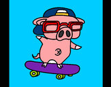 Coloring page Graffiti the pig on a skateboard painted bysweeteegir