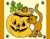 Coloring page Pumpkin and cat painted byterri