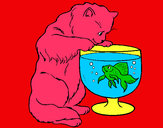 Coloring page Cat watching fish painted byPnkRkQueen